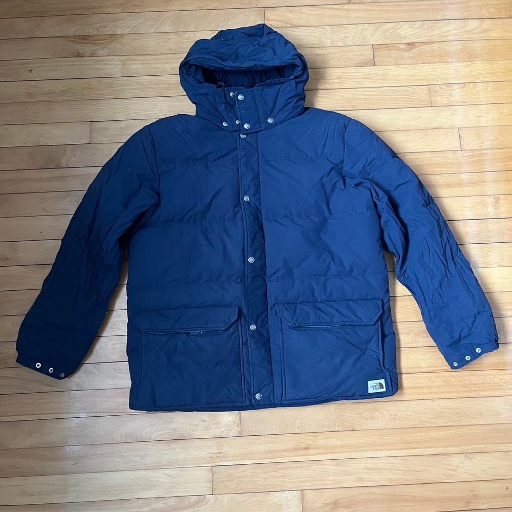 The North Face Mens XL Navy Blue Sierra Down Parka Puffer Jacket Removable Hood